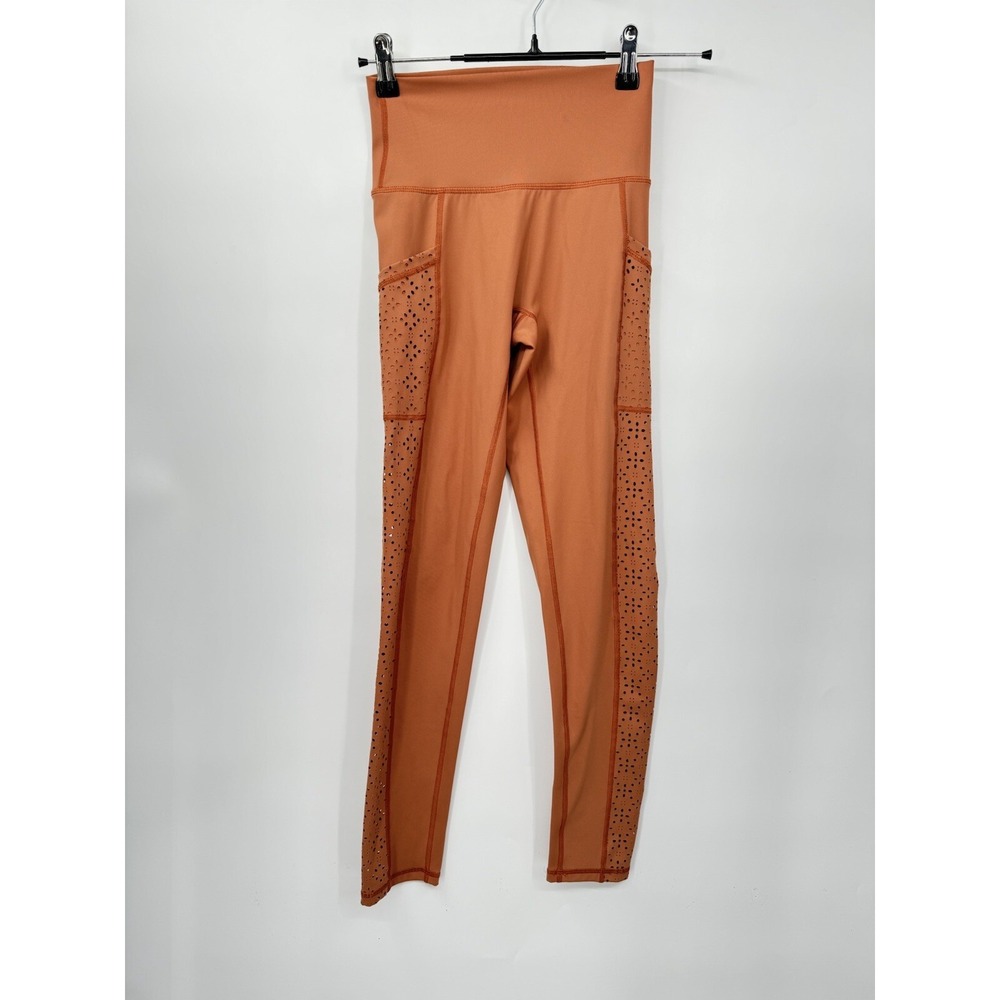 Aerie S Chill Play Move Leggings Womens Rust Laser‎ Cut Eyelet Pockets High Rise